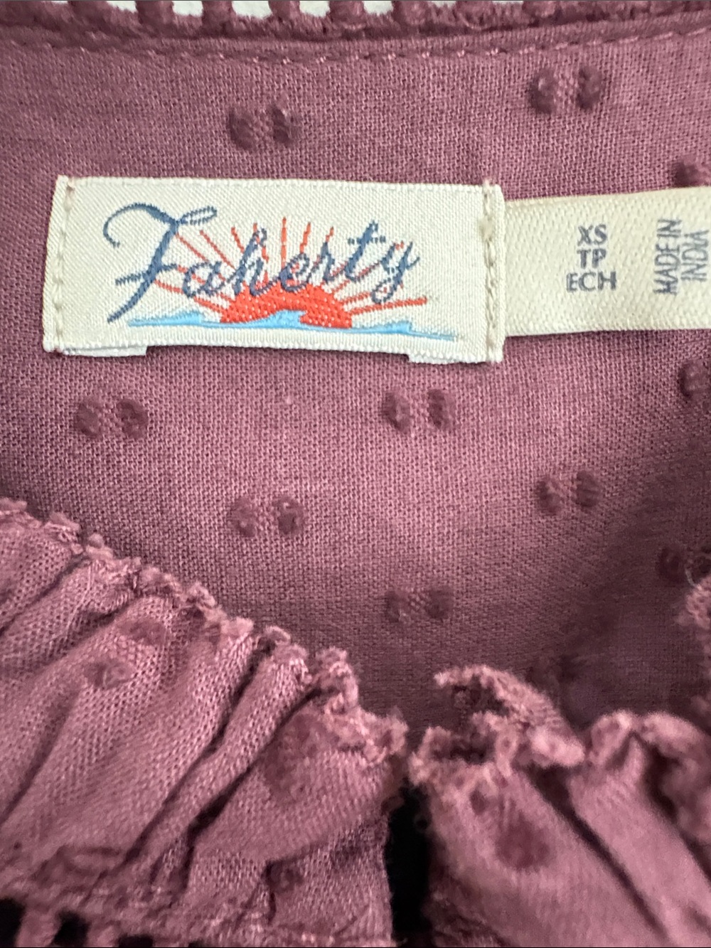 Faherty Mauve Ruffled Pintuck Button-Front Blouse - Picture 2 of 7